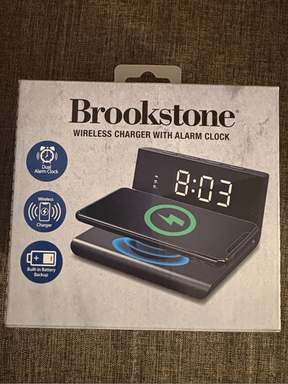Brookstone Black Wireless Charger Alarm Clock